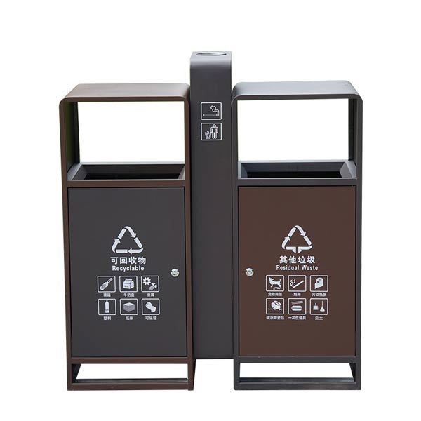 Thùng rác đường phố 2 ngăn bằng thép - hình 6