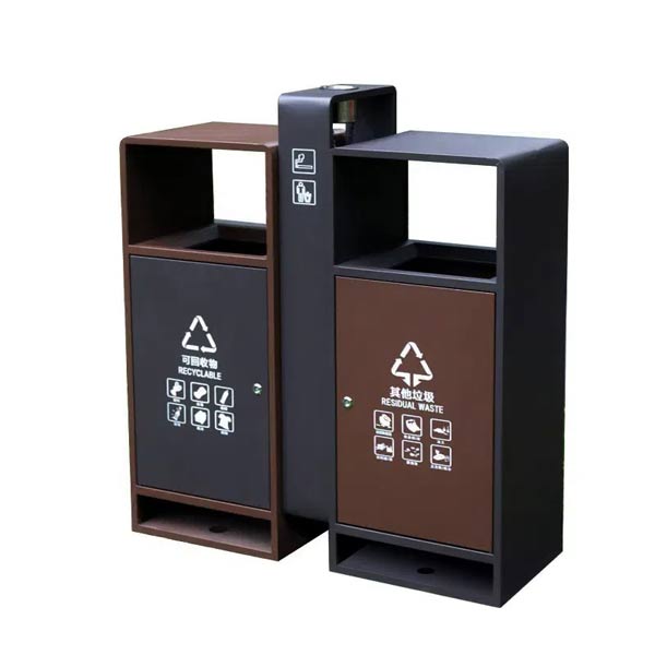 Thùng rác đường phố 2 ngăn bằng thép - hình 2