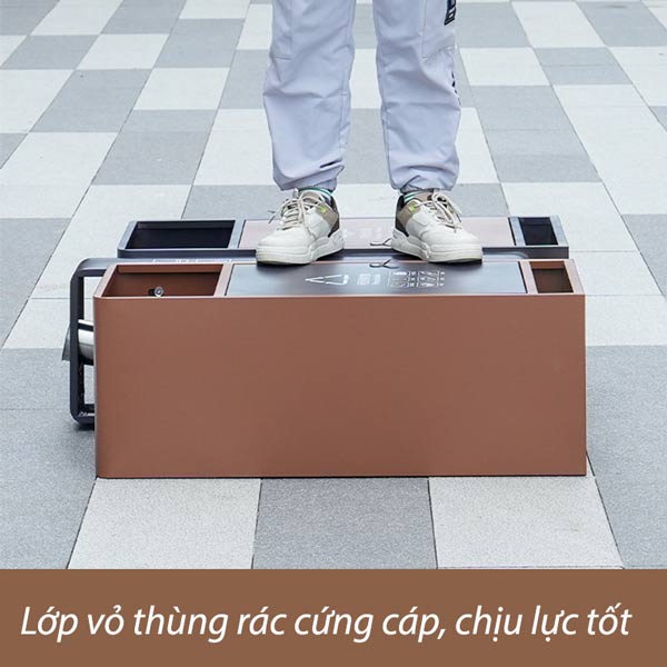 Thùng rác đường phố 2 ngăn bằng thép - hình 3