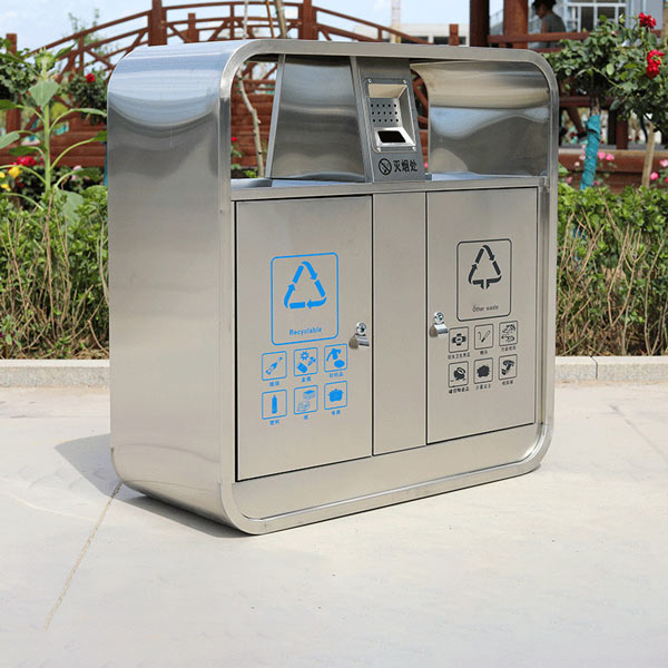 Thùng rác đường phố 2 ngăn inox - hình 4