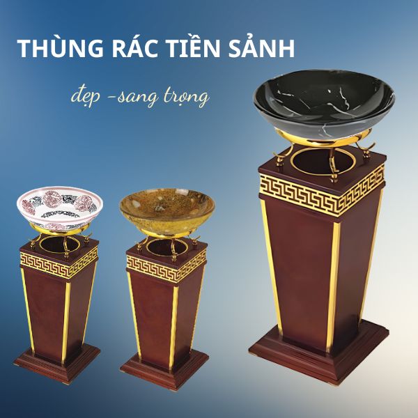 Thùng rác gỗ khay thủy tinh trang trí - hình 5