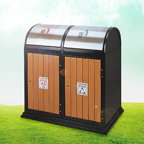 Thùng rác gỗ 2 ngăn khung thép nắp lật - hình 3