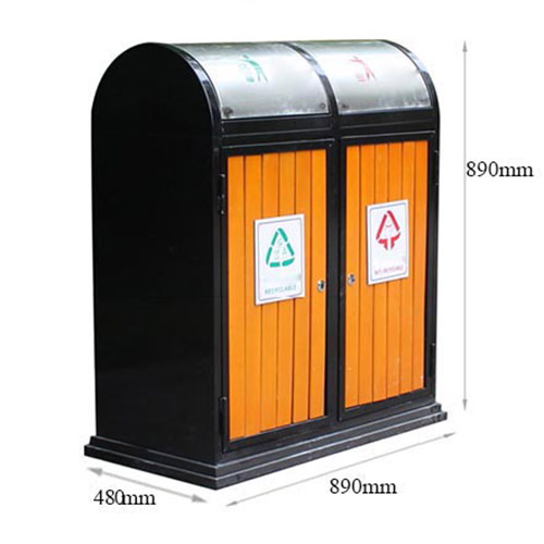 Thùng rác gỗ 2 ngăn khung thép nắp lật - hình 2