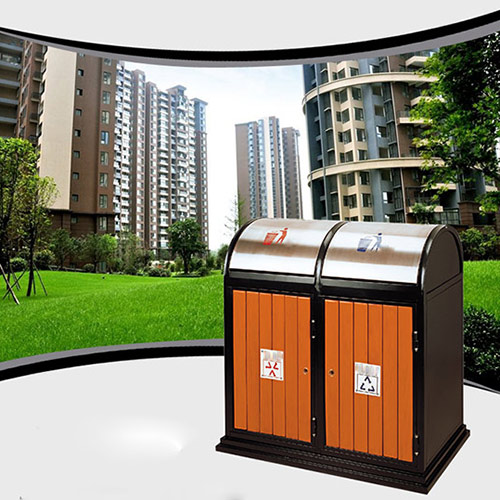 Thùng rác gỗ 2 ngăn khung thép nắp lật - hình 4