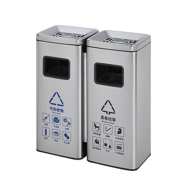 Thùng rác inox 2 ngăn có gạt tàn - hình 6