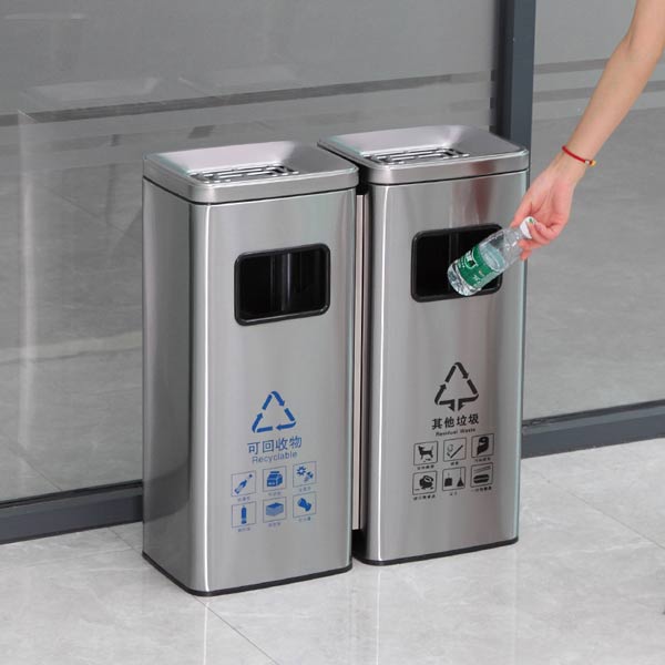 Thùng rác inox 2 ngăn có gạt tàn - hình 2