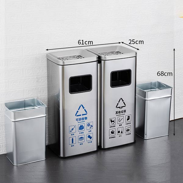Thùng rác inox 2 ngăn có gạt tàn - hình 3