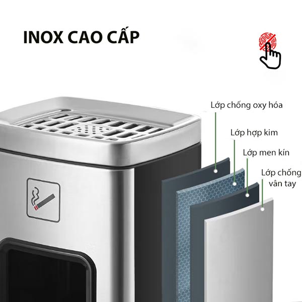 Thùng rác inox 2 ngăn có gạt tàn - hình 5