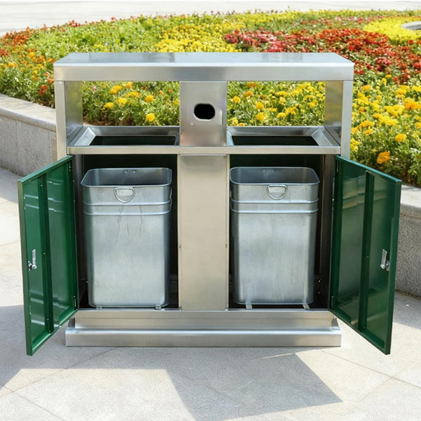 Thùng rác inox 2 ngăn có mái che - hình 3