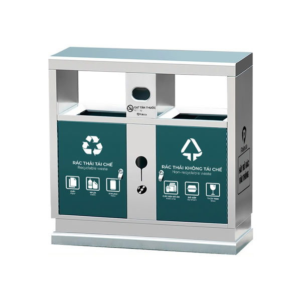 Thùng rác inox 2 ngăn có mái che - hình 6