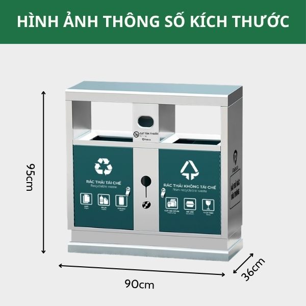 Thùng rác inox 2 ngăn có mái che - hình 4