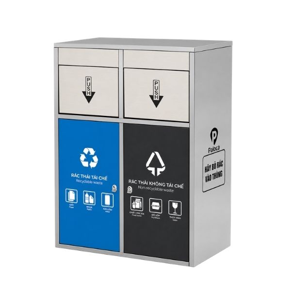 Thùng rác inox 2 ngăn cửa đẩy - hình 5