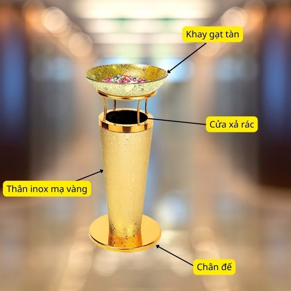 Thùng rác inox bọc giả da khay thủy tinh - hình 4