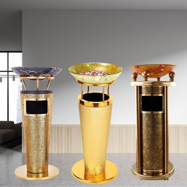 Thùng rác inox bọc giả da khay thủy tinh - hình 5