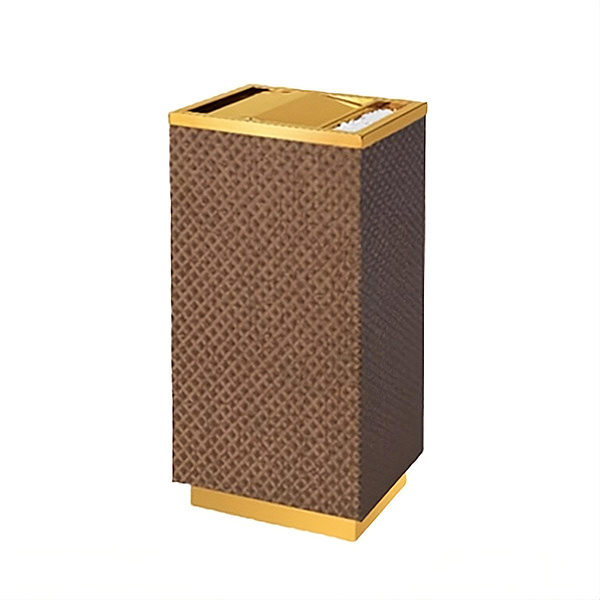 Thùng rác inox vàng bọc giả da vân caro - hình 6