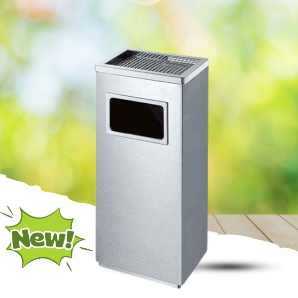 Thùng rác inox hình chữ nhật có gạt tàn - hình 4