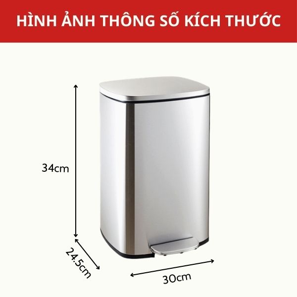 Thùng rác inox đạp chân vuông 12L - hình 3
