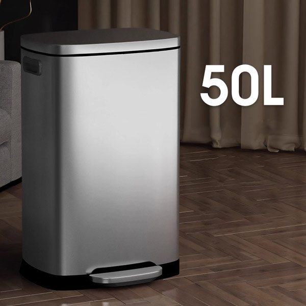 Thùng rác inox đạp chân vuông 50L - hình 2