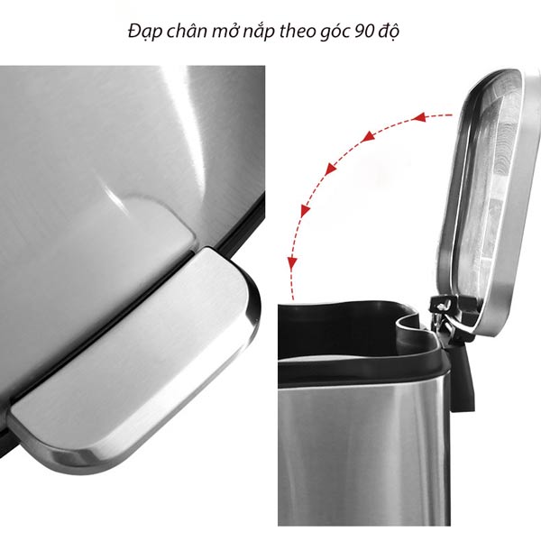 Thùng rác inox đạp chân vuông 8L - hình 4