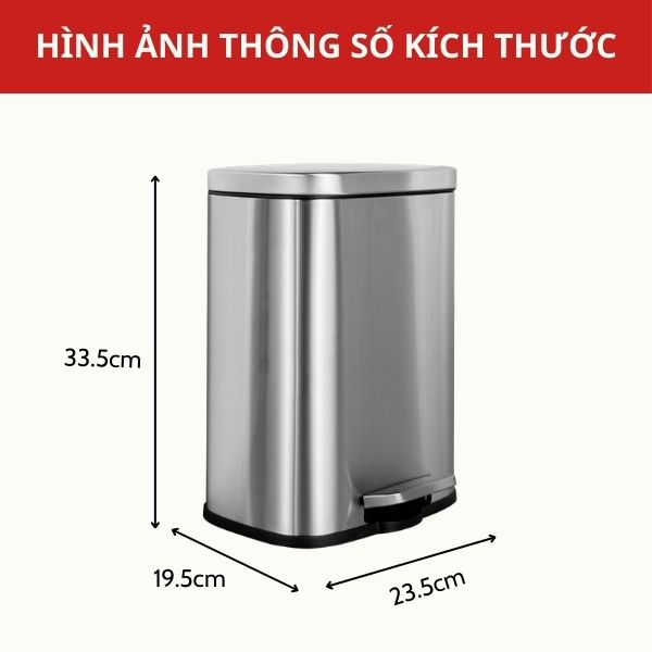 Thùng rác inox đạp chân vuông 8L - hình 5