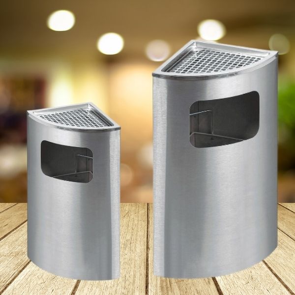 Thùng rác inox đặt góc có gạt tàn - hình 2