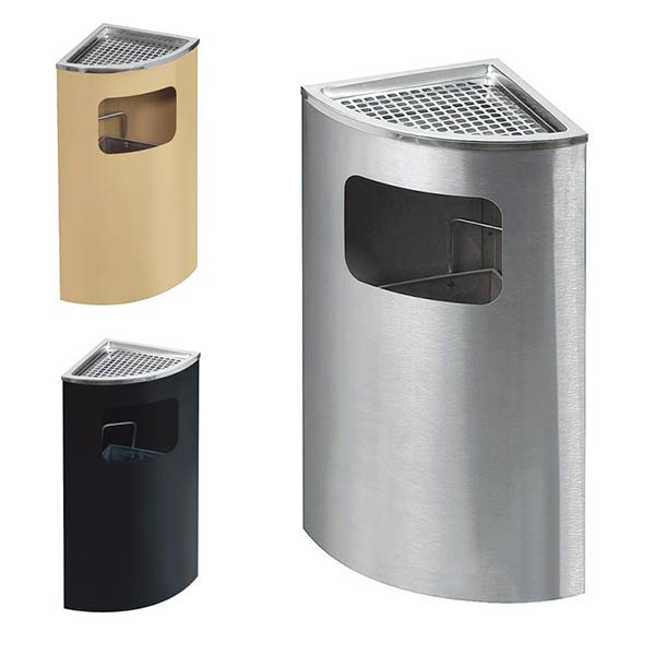 Thùng rác inox đặt góc có gạt tàn - hình 3