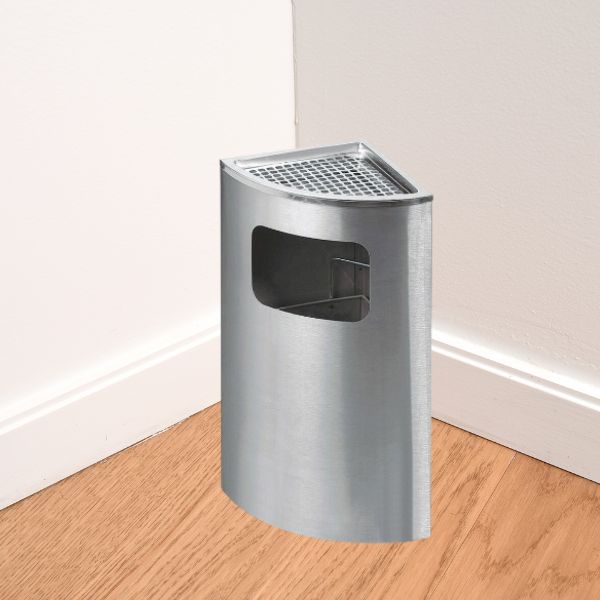 Thùng rác inox đặt góc có gạt tàn - hình 5