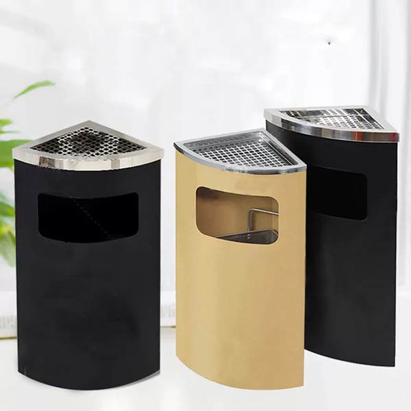 Thùng rác inox gạt tàn màu đen hình rẻ quạt - hình 3