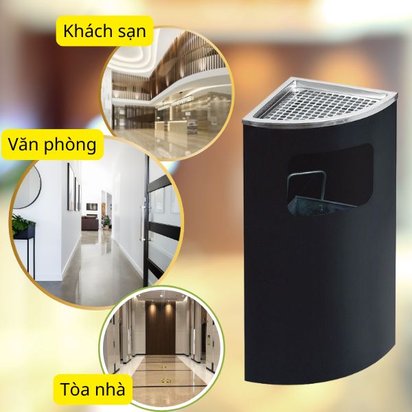 Thùng rác inox gạt tàn màu đen hình rẻ quạt - hình 4