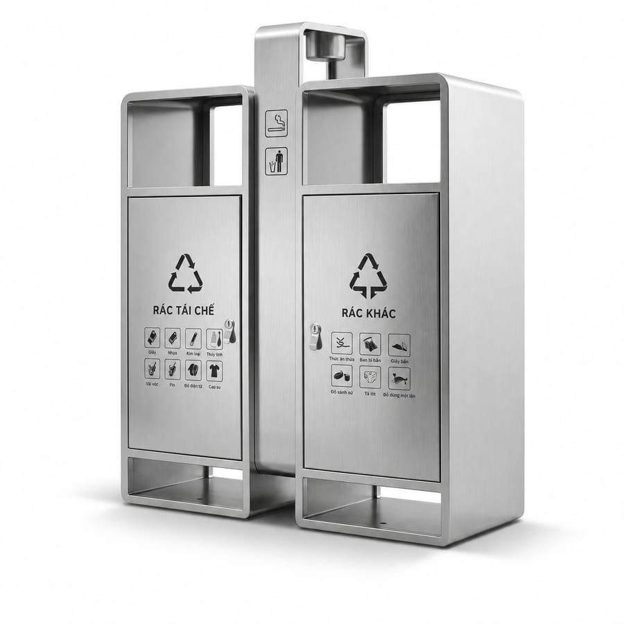 Thùng rác inox đôi gạt tàn đế cao HTI2N63-GTI - hình 6