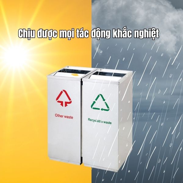 Thùng rác inox đôi ngoài trời nắp bập bênh - hình 5