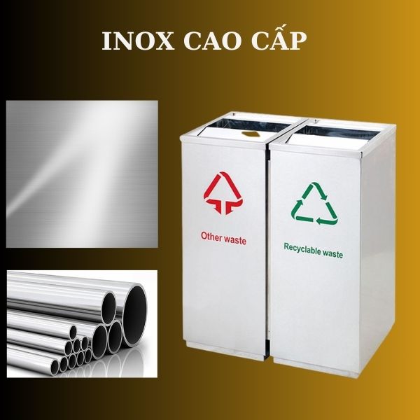 Thùng rác inox đôi ngoài trời nắp bập bênh - hình 3