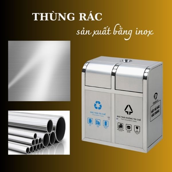 Thùng rác inox nắp đẩy 2 ngăn - hình 2
