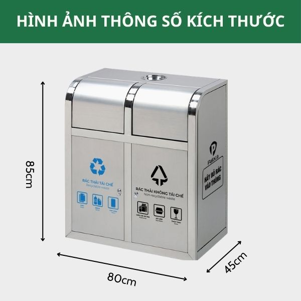 Thùng rác inox nắp đẩy 2 ngăn - hình 3