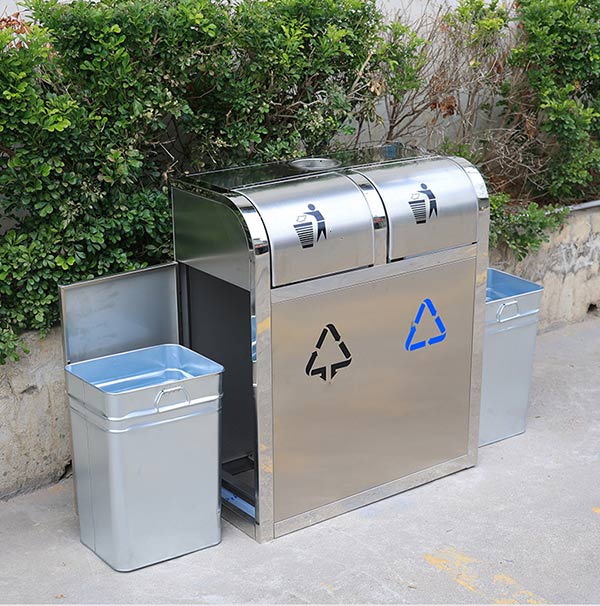 Thùng rác inox nắp đẩy 2 ngăn - hình 4