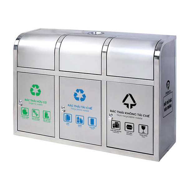 Thùng rác inox nắp đẩy 3 ngăn - hình 5