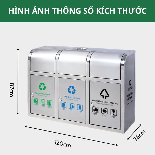 Thùng rác inox nắp đẩy 3 ngăn - hình 2