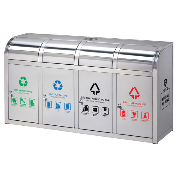 Thùng rác inox nắp đẩy 4 ngăn - hình 6