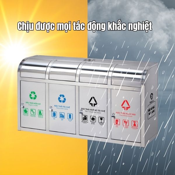Thùng rác inox nắp đẩy 4 ngăn - hình 3