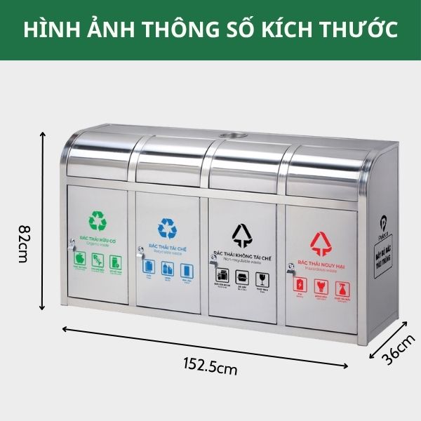 Thùng rác inox nắp đẩy 4 ngăn - hình 4