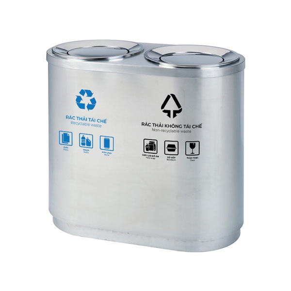 Thùng rác inox nắp lật phân loại 2 ngăn - hình 6