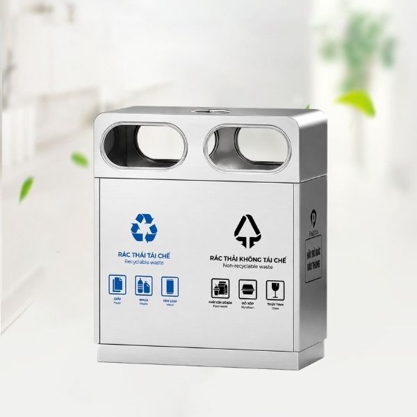 Thùng rác inox ngoài trời có gạt tàn - hình 4