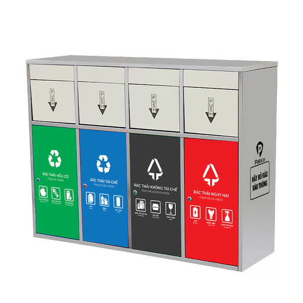 Thùng rác inox nhiều ngăn cửa đẩy - hình 6
