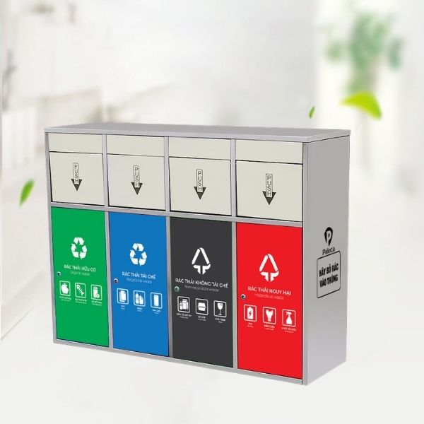 Thùng rác inox nhiều ngăn cửa đẩy - hình 3