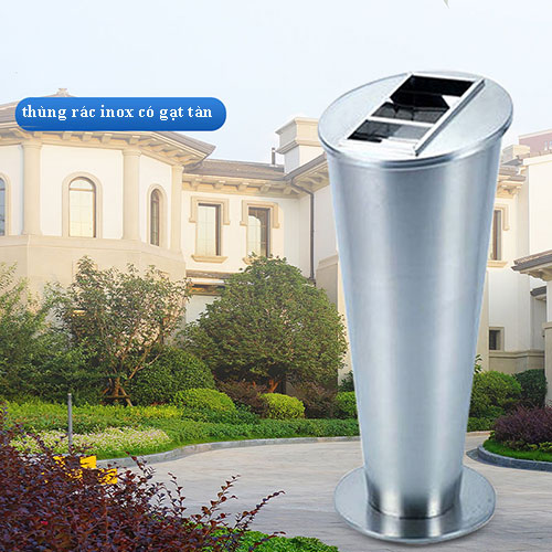Thùng rác inox trắng gạt tàn thuốc - hình 2