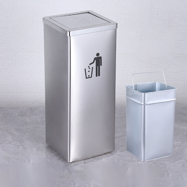 Thùng rác inox trắng vuông nắp bập bênh - hình 2