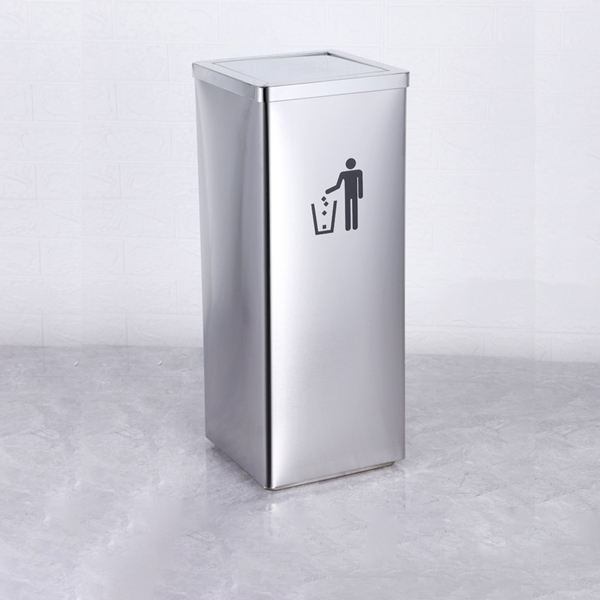 Thùng rác inox trắng vuông nắp bập bênh - hình 3