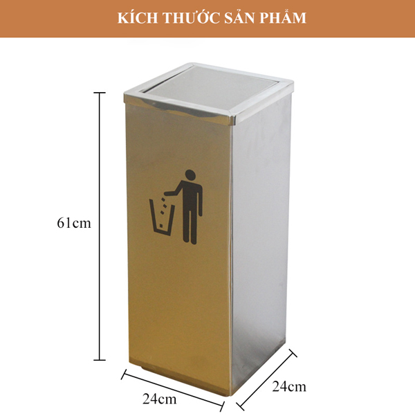 Thùng rác inox trắng vuông nắp bập bênh - hình 4