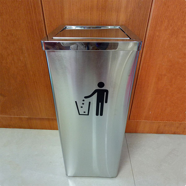 Thùng rác inox trắng vuông nắp bập bênh - hình 5