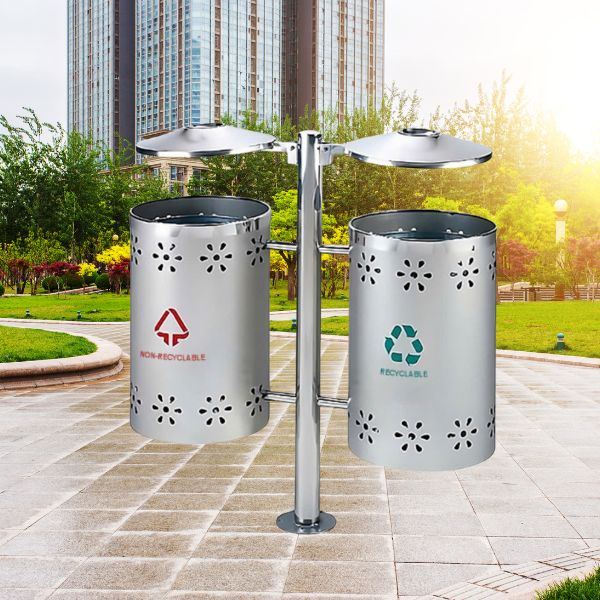 Thùng rác inox treo đôi ngoài trời - hình 2